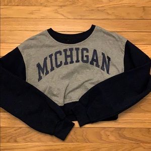 Blue and grey lettered Michigan sweatshirt